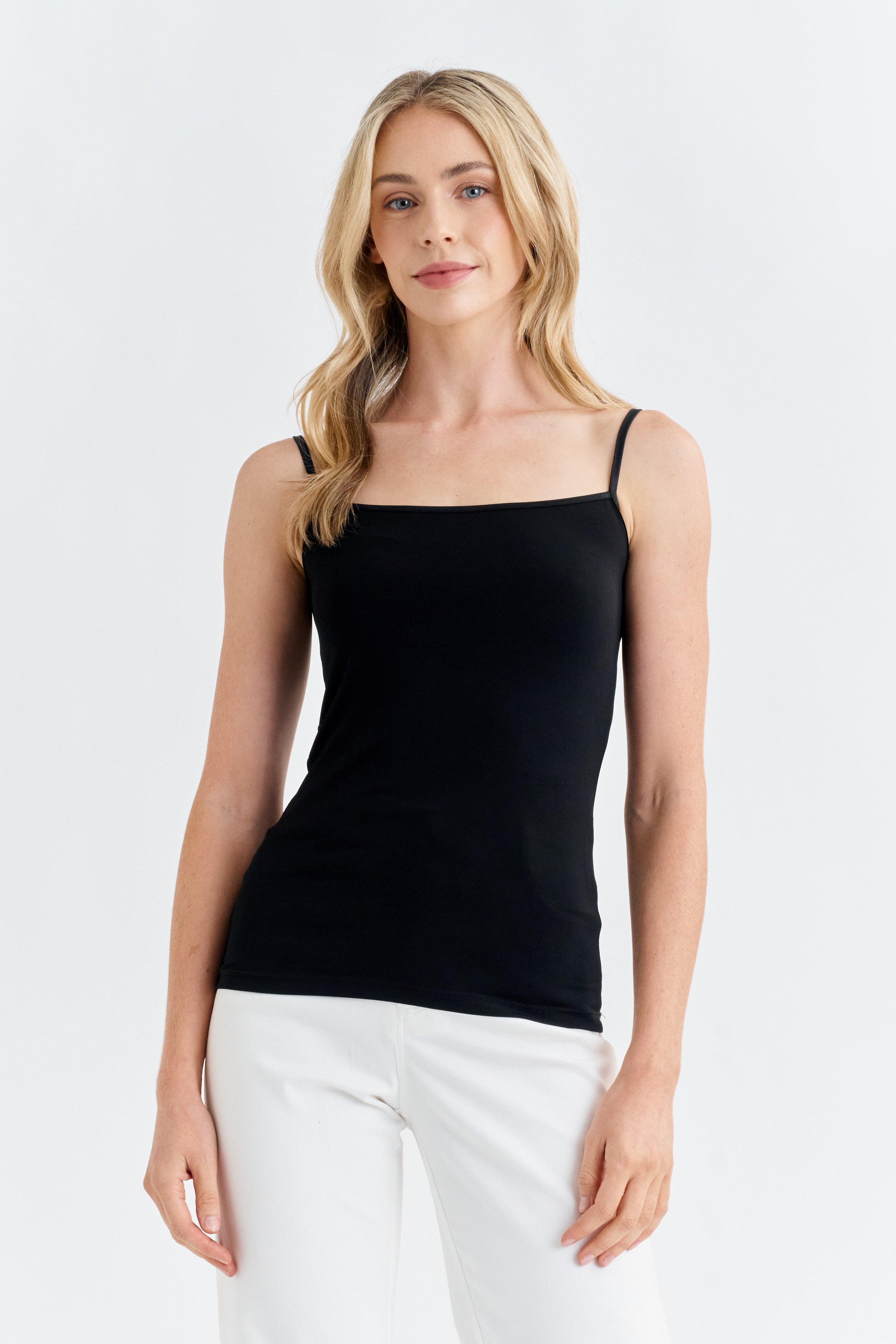 Black square neck spaghetti strap clearance top